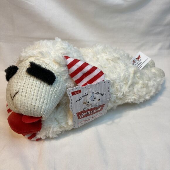 Multipet Sock-Face Lamb Chop Dog Toy w/Candy Cane Holiday Plush Soft Cute - Picture 2 of 16